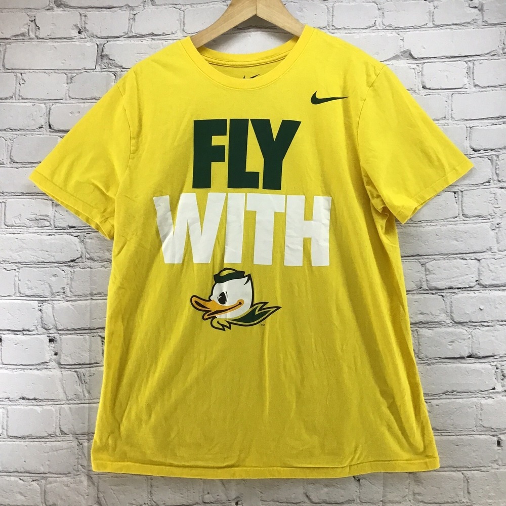 The Nike‎ Tee Fly With Oregon Ducks U Of O Yellow Green Sz L Athletic Cut